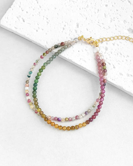 ピンクトルマリン ダブルストランド 14Kゴールドメッキブレスレット – 愛とポジティブさ