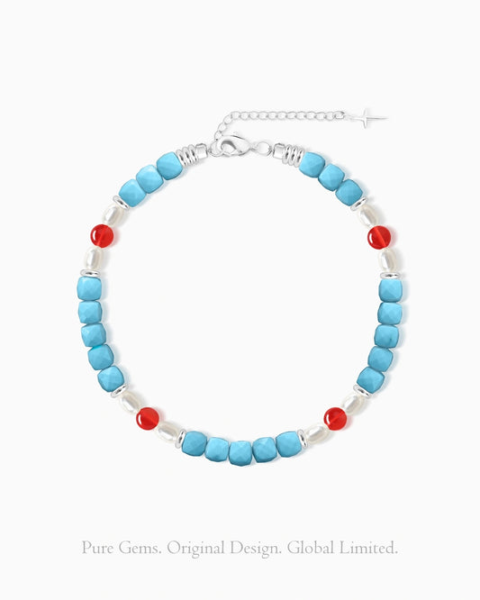 Turquoise Red Agate 18K Gold Plated Beaded Bracelet