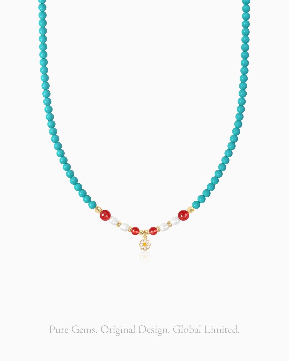 Turquoise Red Agate Gold Plated Sterling Silver Necklace closeup