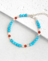 Turquoise Red Agate Silver Bracelet – Protection & Courage