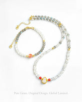 Moonstone Clear Quartz Gold Necklace & Bracelet Set – Intuition & Healing