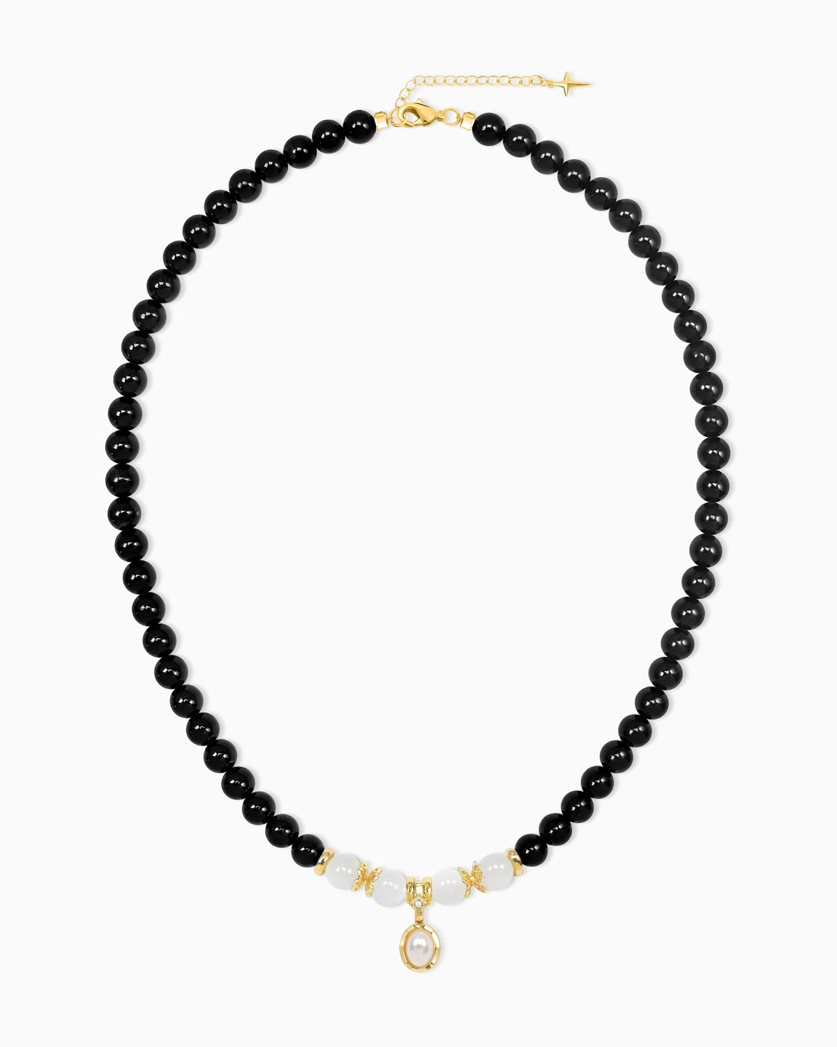 black onyx moonstone beaded necklace