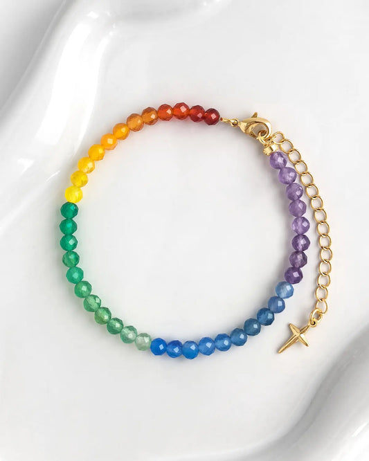 Rainbow Agate Amethyst Gold Bracelet – Love & Peace