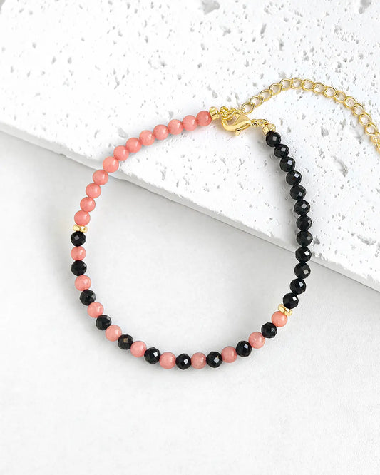 Black Tourmaline Rhodonite Gold Bracelet – Love & Protection