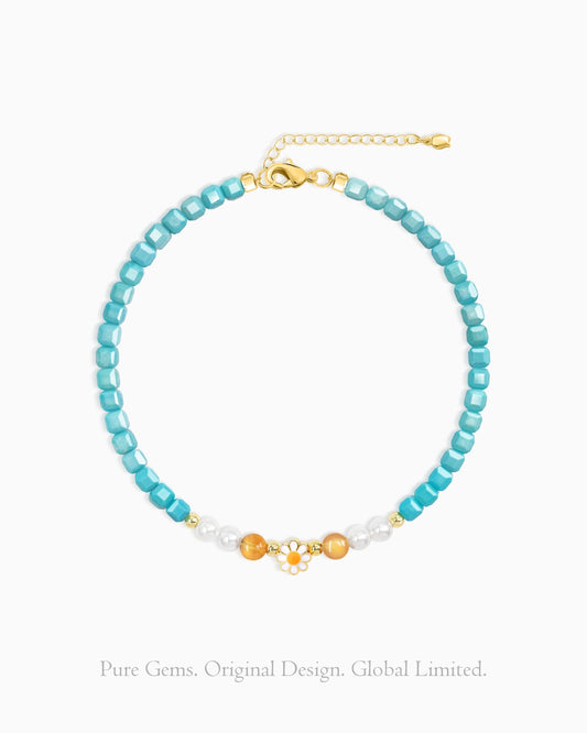 Turquoise Pearl Gold Plated Sterling Silver Beaded Bracelet