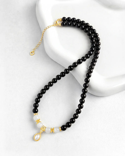Black Onyx Moonstone Gold Necklace – Elegance & Protection