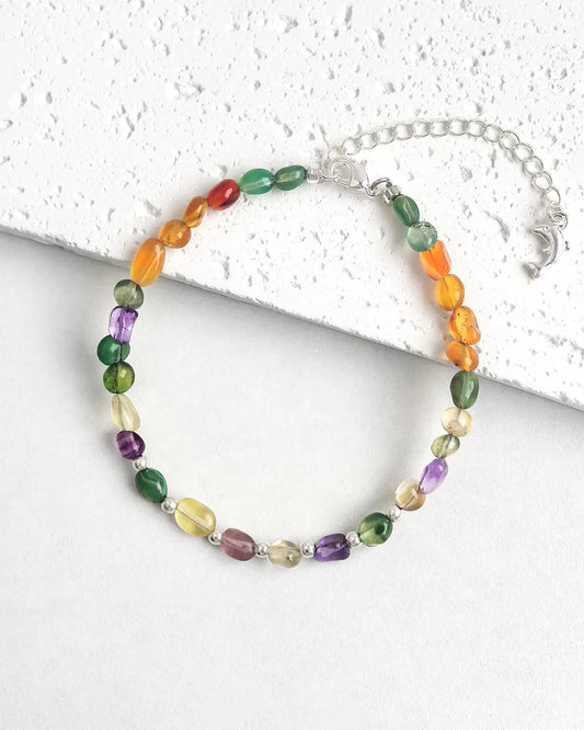 レッドアゲート・フローライト 14Kゴールドメッキブレスレット - 勇気と成長