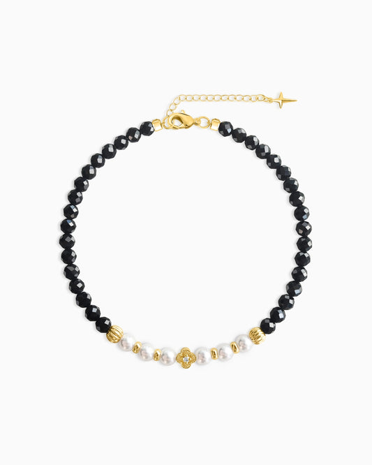 Black Tourmaline Pearl Sterling Silver Bracelet – Grounding & Protection