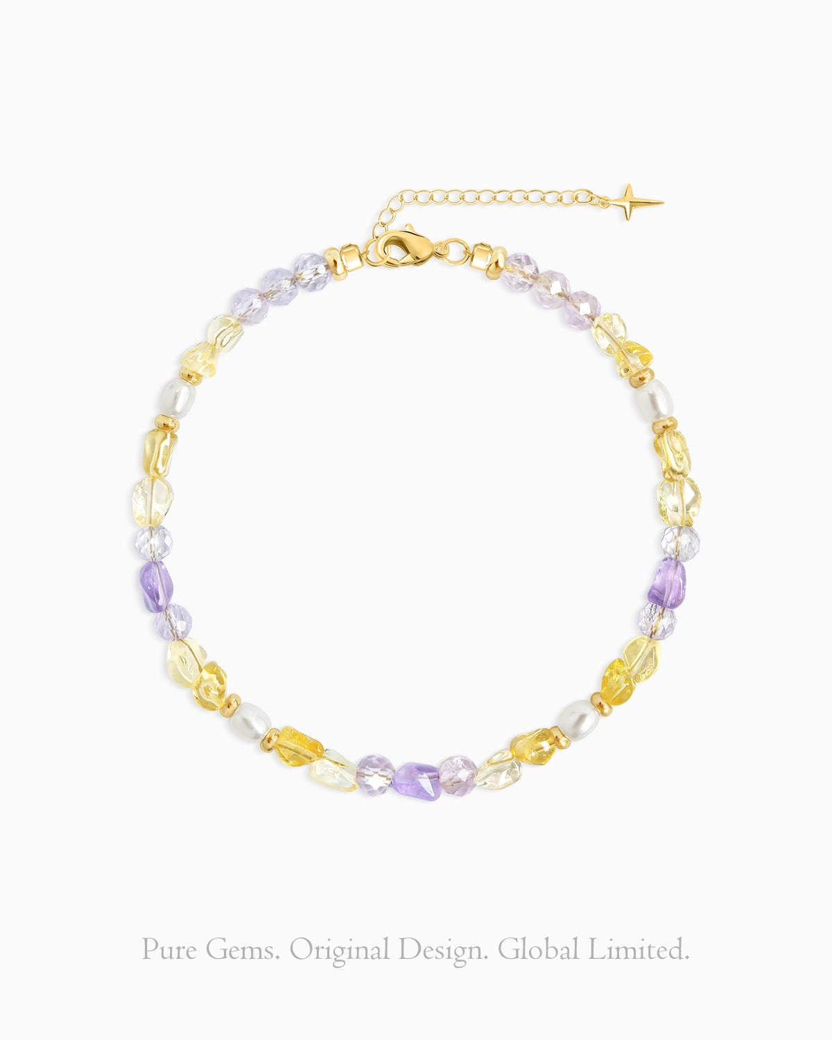 Citrine Lavender Amethyst 14K Gold Plated Beaded Bracelet 