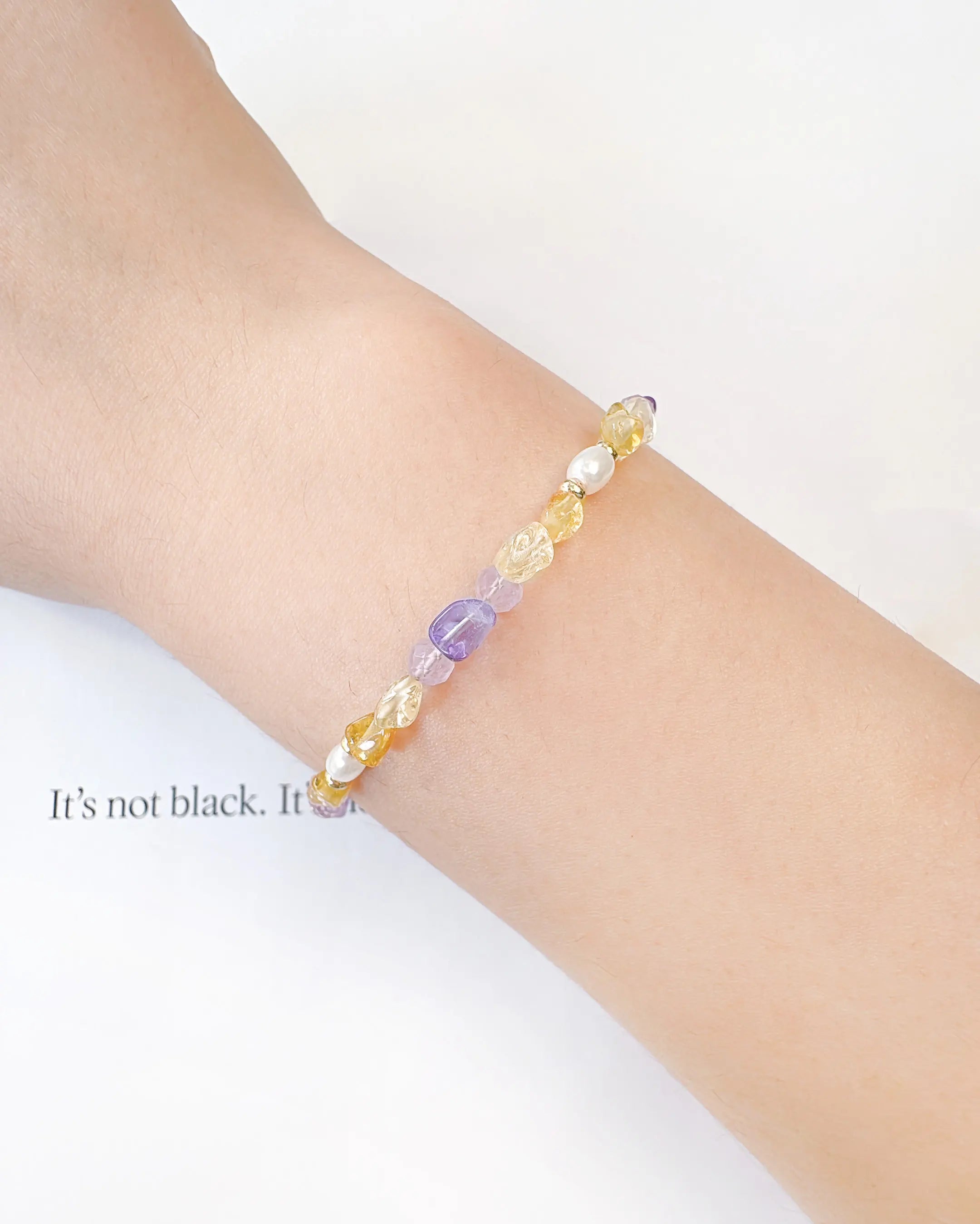 Citrine Lavender Amethyst 14K Gold Plated Beaded Bracelet 