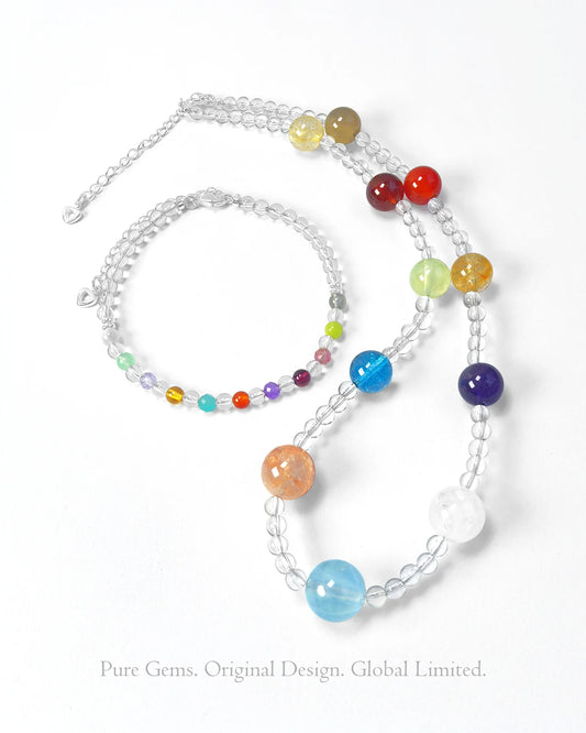 Clear Quartz Mulit-gem 14K Gold Plated Necklace & Bracelet Set – Clarity & Joy