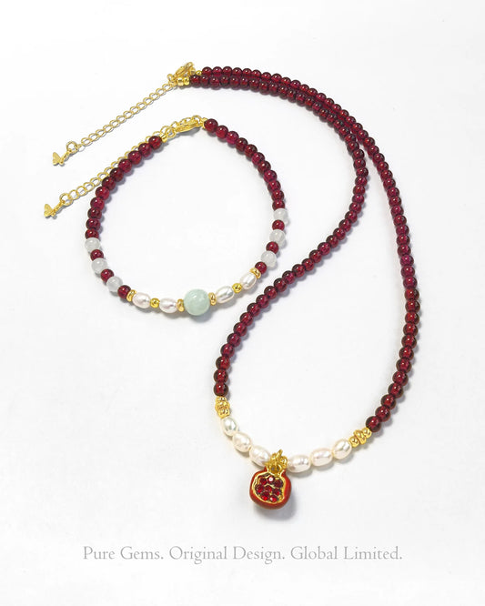Garnet Pearl Gold Plated Sterling Silver Necklace & Bracelet Set – Passion & Balance