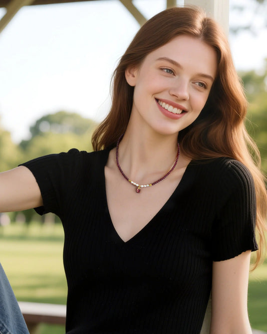 Garnet Pearl Gold Plated Sterling Silver Necklace & Bracelet Set – Passion & Balance