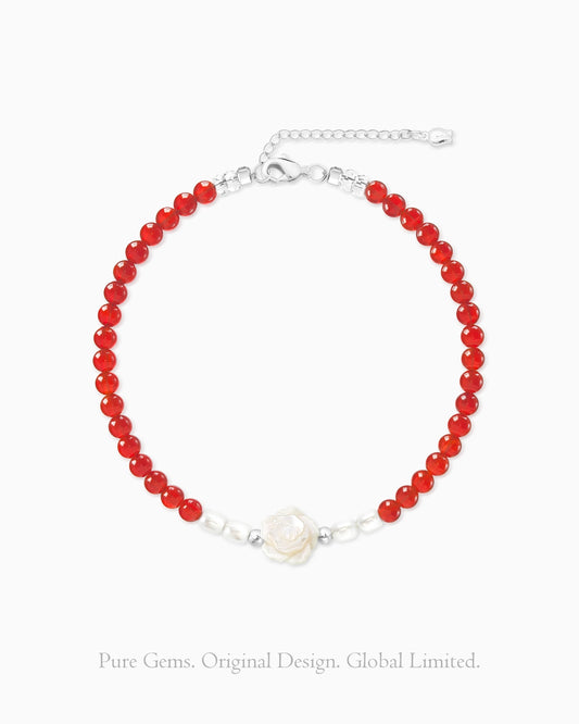 Red Agate Clear Quartz 14K Gold Plated Bracelet