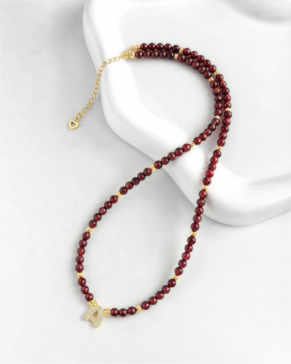 Garnet Initial Gold Necklace – Passion & Courage