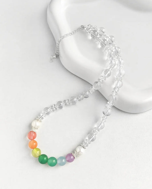 Clear Quartz Rainbow Agate Silver Necklace – Clarity & Joy