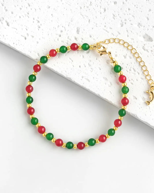 グリーン＆レッドアゲート 18Kゴールドメッキブレスレット - バランスと強さ