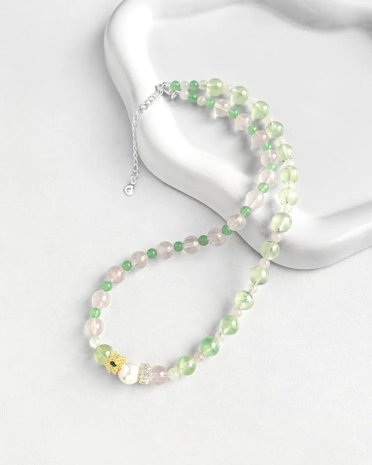 Prehnite Rose Quartz Aventurine Silver Necklace – Love & Harmony