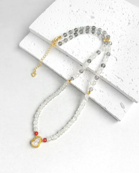 Moonstone Clear Quartz Gold Necklace – Intuition & Balance