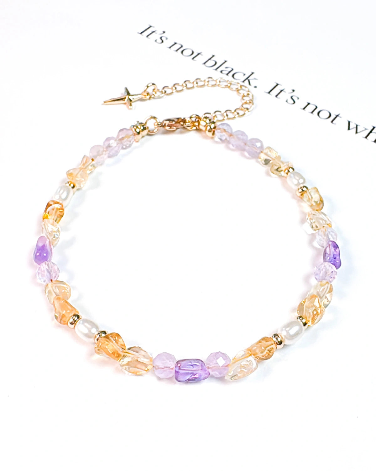 Citrine Lavender Amethyst 14K Gold Plated Beaded Bracelet 