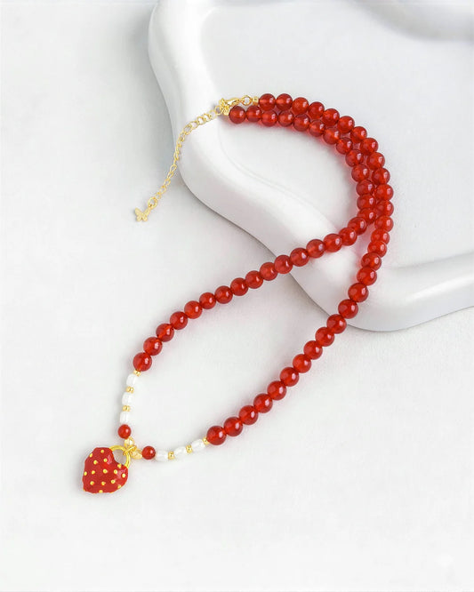 red agate beaded necklace