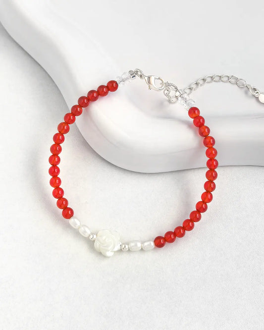 レッドアゲート クリアクォーツ 14Kゴールドメッキブレスレット - 勇気と癒し