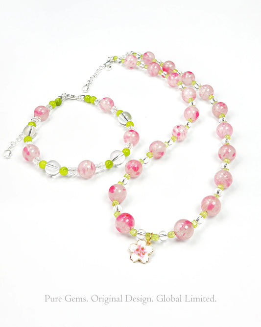 Peridot Rhodonite 14K Gold Plated Necklace & Bracelet Set – Renewal & Love
