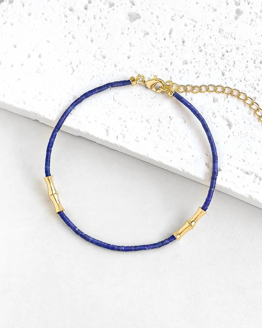 ラピスラズリ ゴールドメッキ スターリングシルバー ブレスレット – 知恵と忠誠