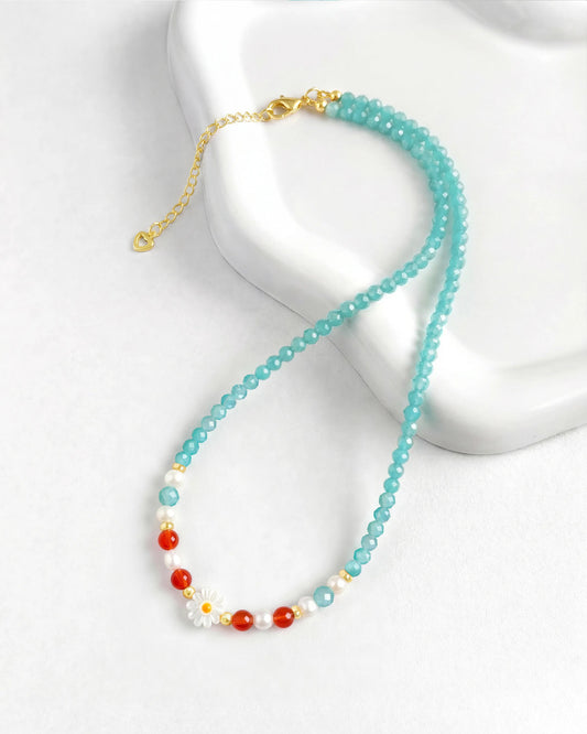 Amazonite Daisy Gold Necklace – Serenity & Vitality