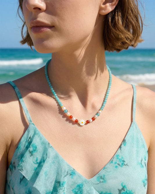 Amazonite Daisy Gold Necklace – Serenity & Vitality