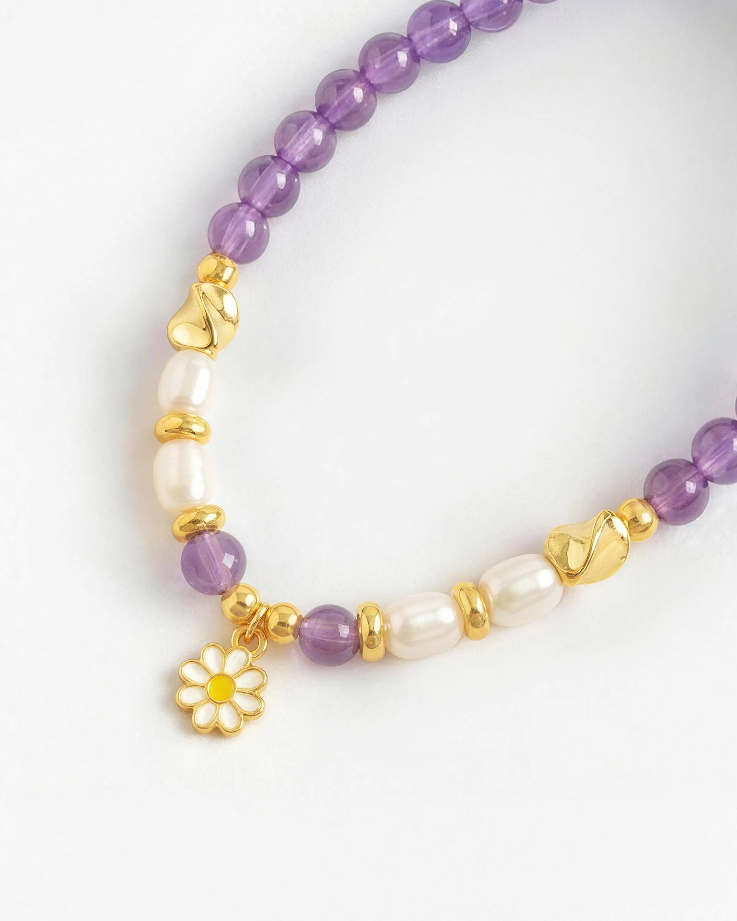Amethyst Red Agate bead detail of Gold Daisy Necklace