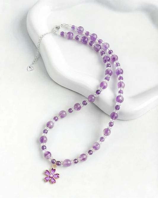 Amethyst Sakura Gold Necklace – Intuition & Dreams