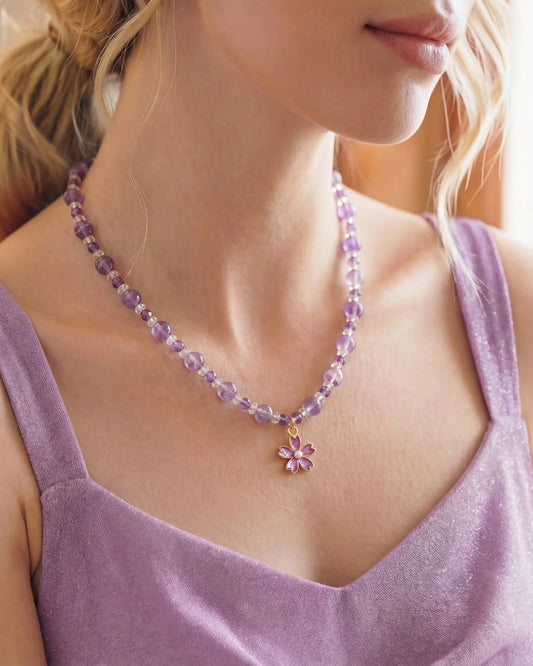 Amethyst Sakura Gold Necklace – Intuition & Dreams