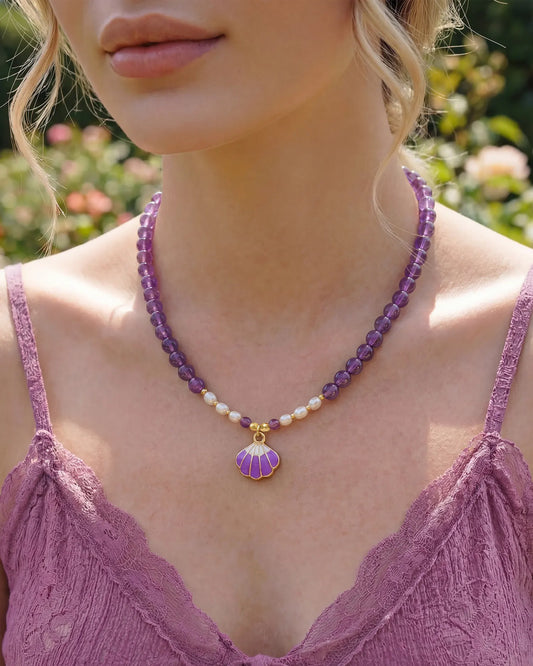 Amethyst Shell Gold Necklace – Intuition & Dreams
