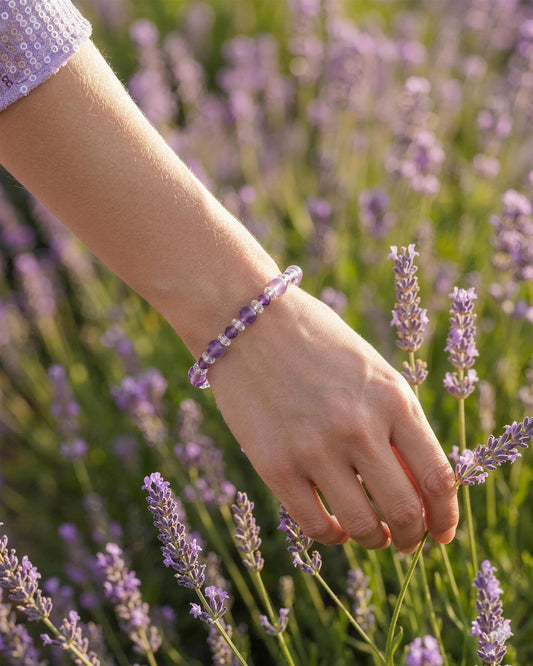 Amethyst & Clear Quartz Silver Bracelet – Intuition & Dreams