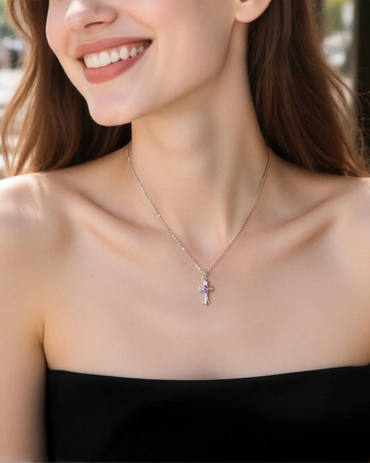Amethyst Cross Sterling Silver Necklace – Clarity & Devotion