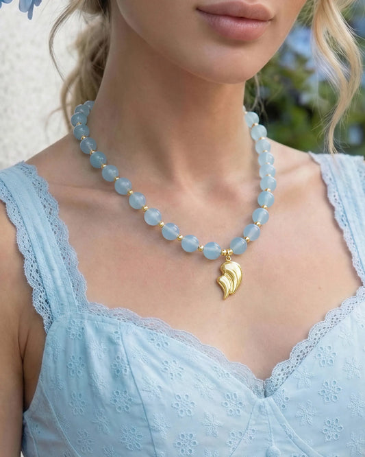 Aquamarine Teardrop Gold Necklace – Calm & Serenity