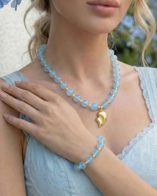 Aquamarine Teardrop Gold Necklace & Bracelet Set – Calm & Serenity