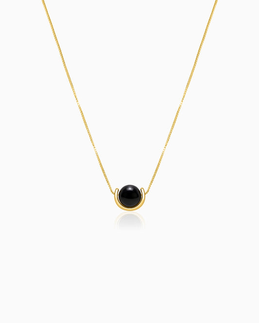 Black Onyx U-Shape Gold Necklace – Protection & Elegance