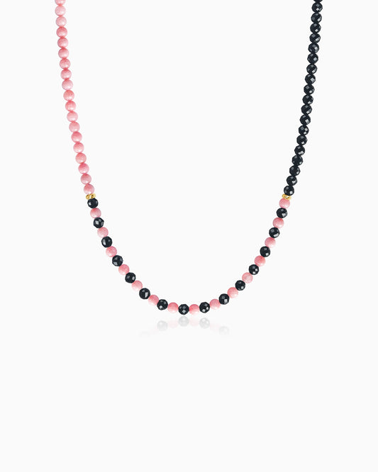 Black Tourmaline & Rhodochrosite Beaded Necklace