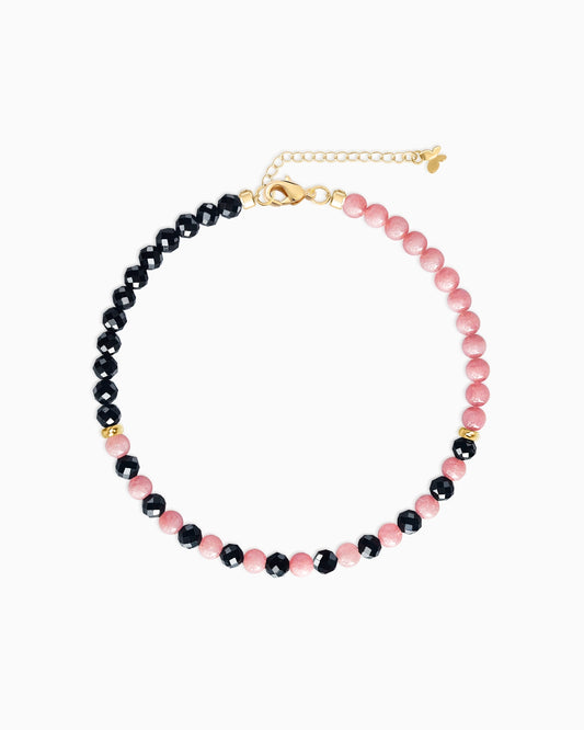 Black Tourmaline & Rhodochrosite Beaded Bracelet
