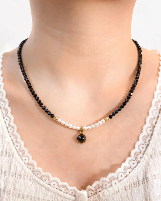 ブラックトルマリンパール14Kゴールドメッキネックレス - 保護と接地