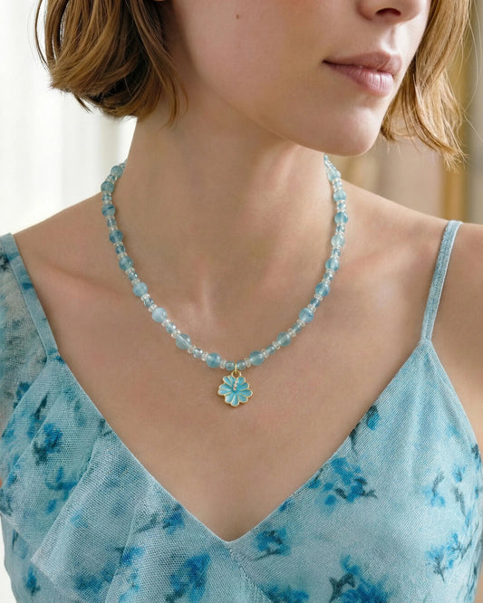 Blue Chalcedony Sakura Gold Necklace – Calm & Serenity