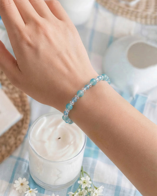 Blue Chalcedony & Clear Quartz Silver Bracelet – Calm & Clarity