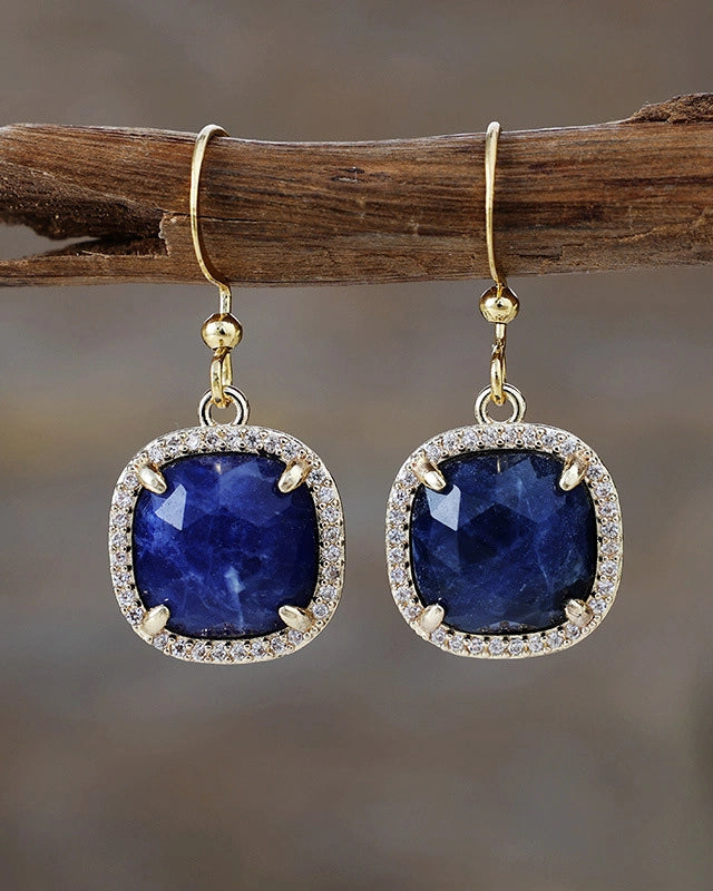 Blue Lapis Lazuli Gold Square Earrings