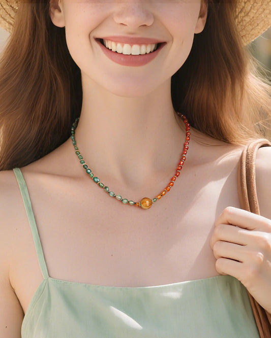 Citrine Garnet Irregular Beaded  Necklace – November Birthstone Jewelry
