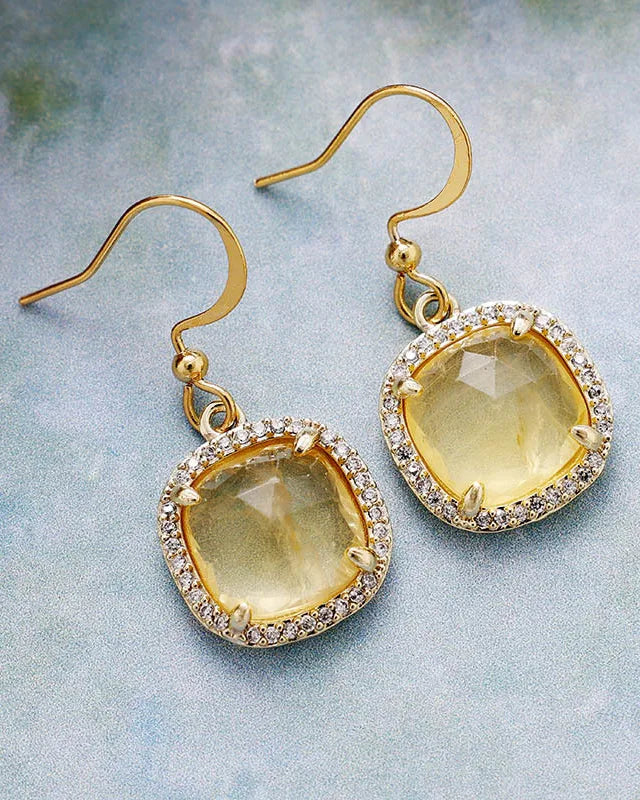 Citrine Gold Square Earrings