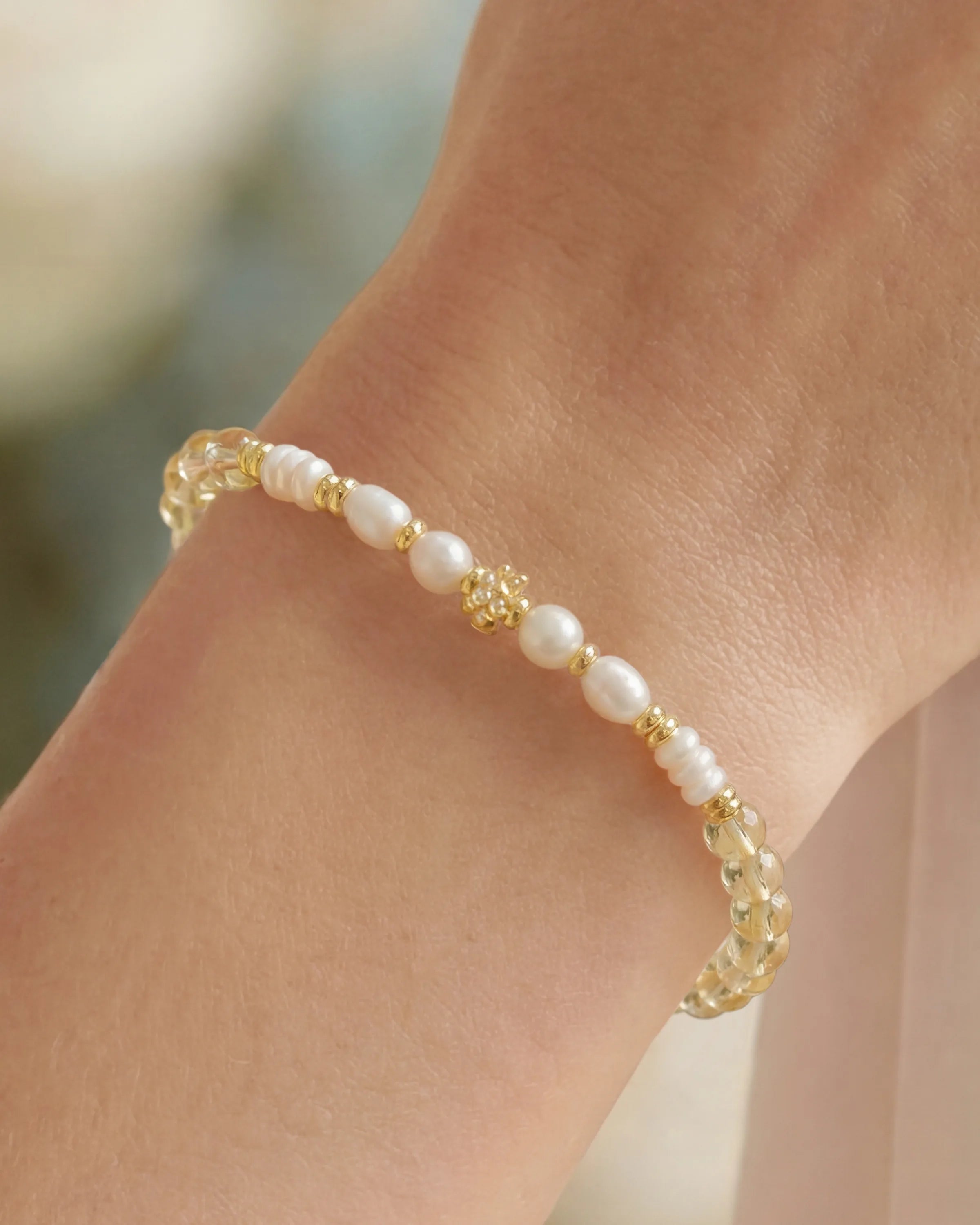 Citrine Pearl Gold Bracelet