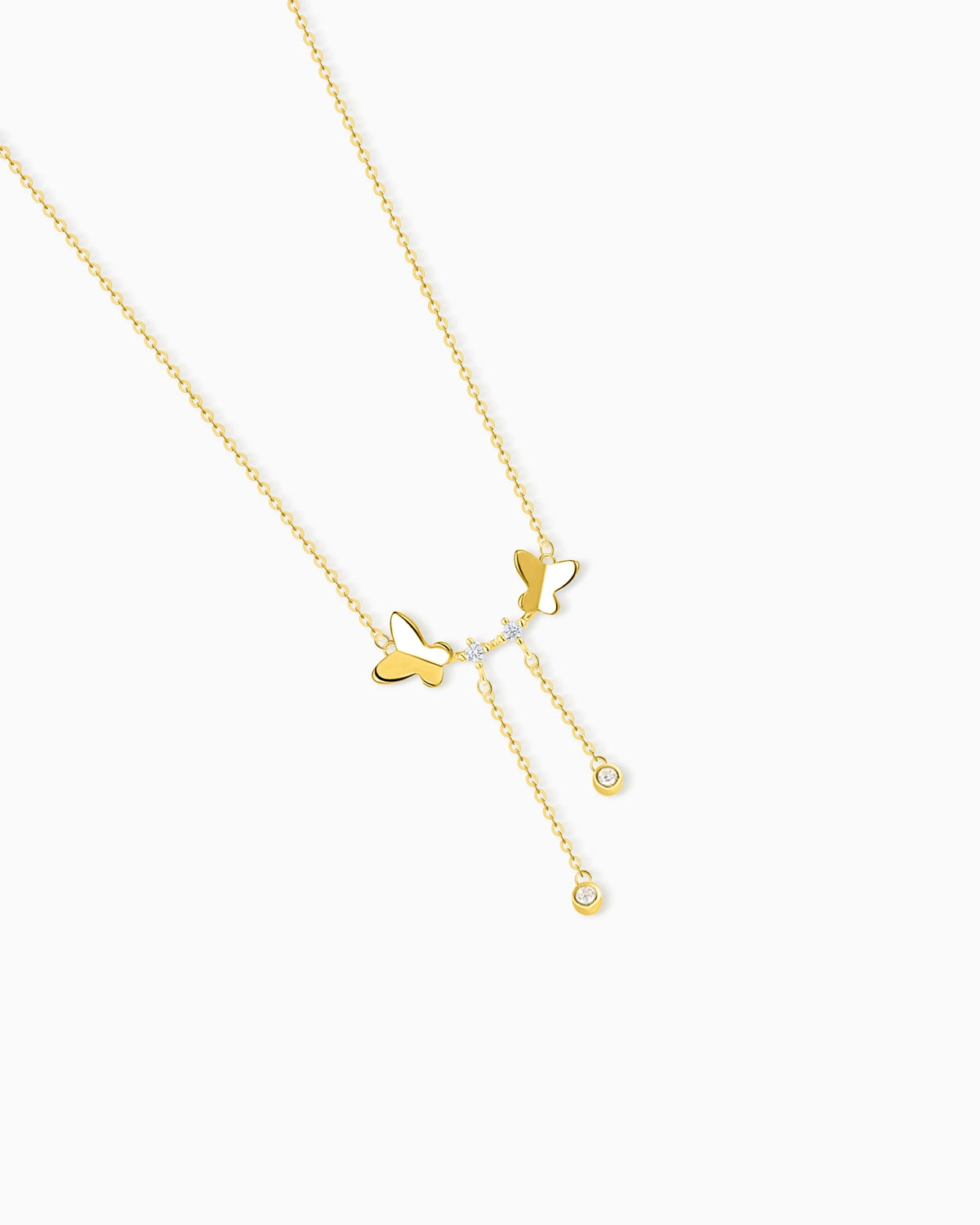 Clear Quartz Double Drop Pendant Necklace with Butterfly Accent | HALO INSTYLE 