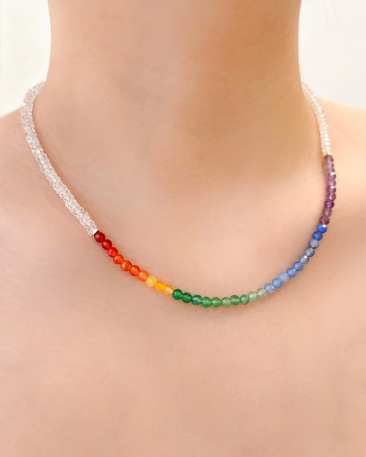 Clear Quartz Rainbow Agate Gold Necklace – Clarity & Joy